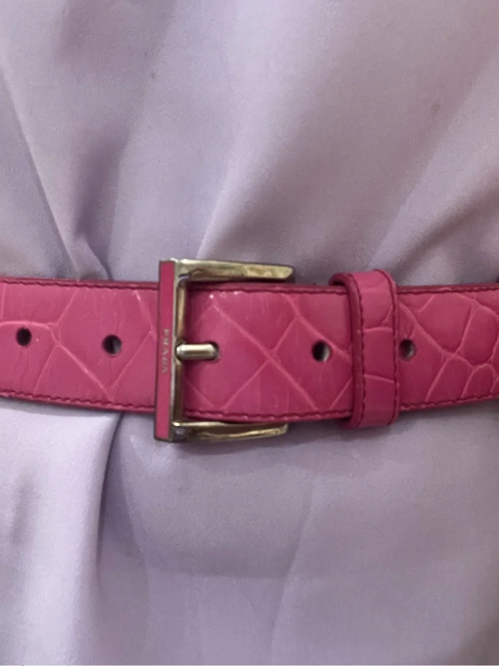 Prada pink Leather Croc-Embossed Women's Belt with silver Buckle 85